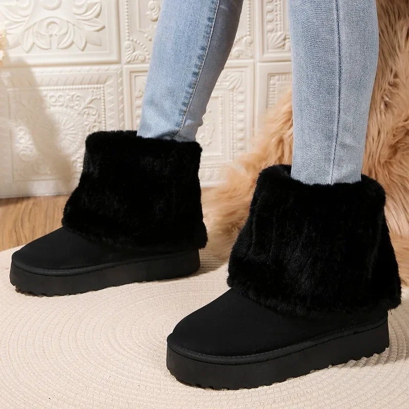 Women's Classic Short Sherpa Platform Boot Women’s Winter Mid-Calf Snow Boots