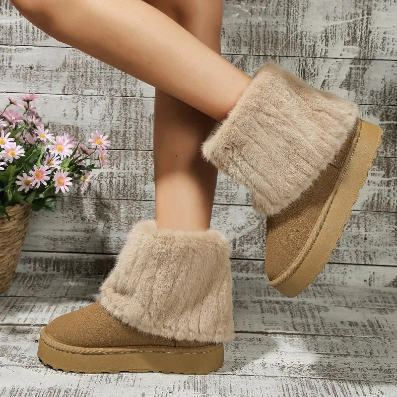 Women's Classic Short Sherpa Platform Boot Women’s Winter Mid-Calf Snow Boots