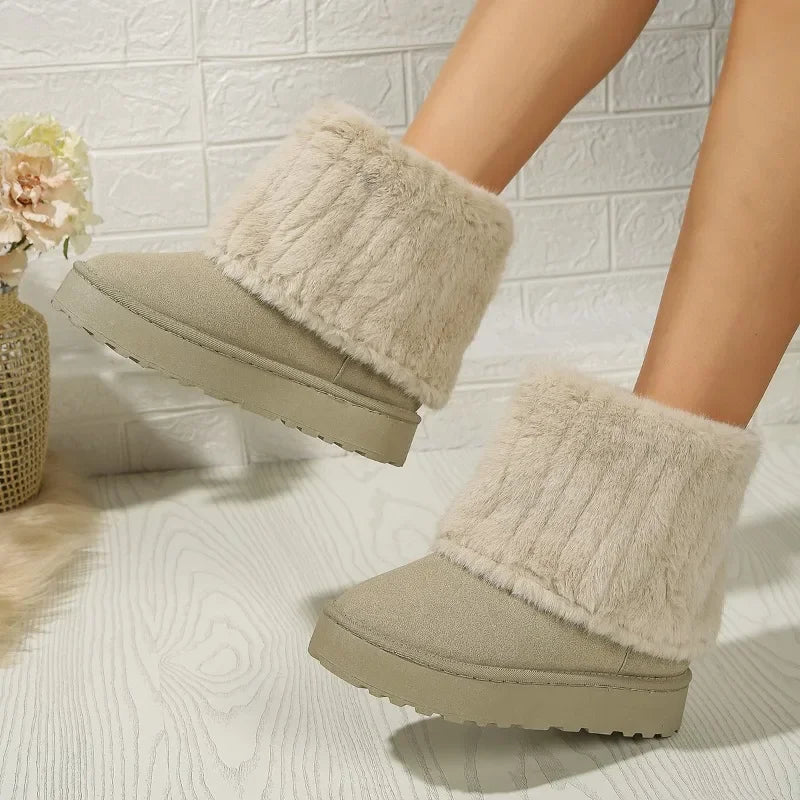 Women's Classic Short Sherpa Platform Boot Women’s Winter Mid-Calf Snow Boots