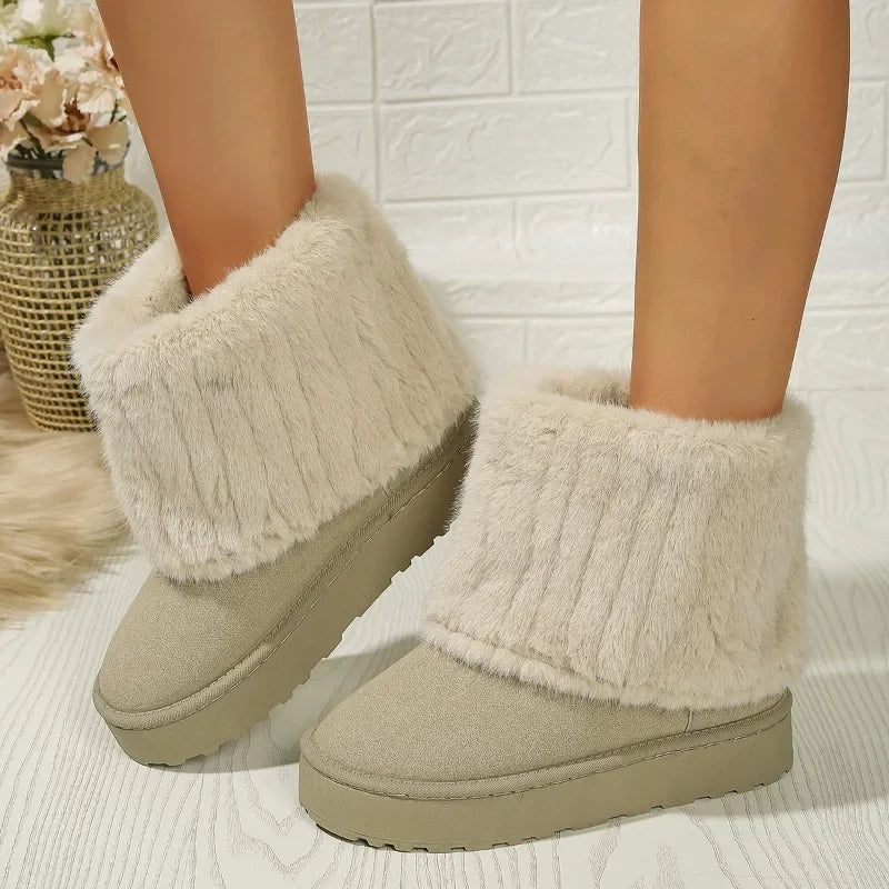 Women's Classic Short Sherpa Platform Boot Women’s Winter Mid-Calf Snow Boots