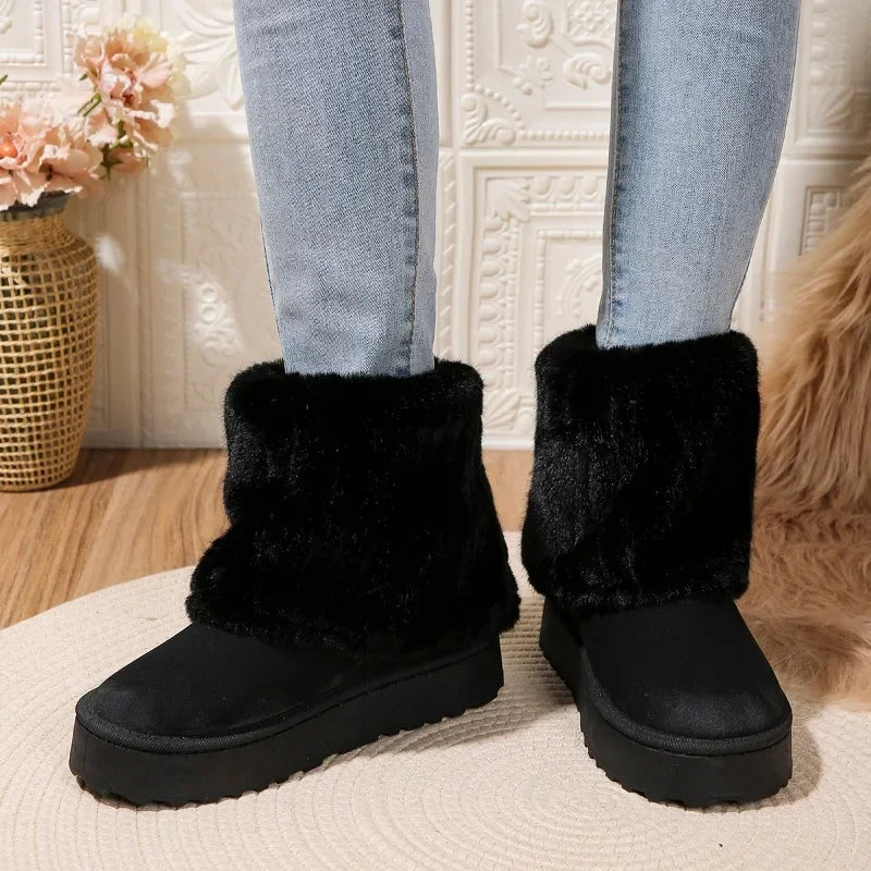 Women's Classic Short Sherpa Platform Boot Women’s Winter Mid-Calf Snow Boots