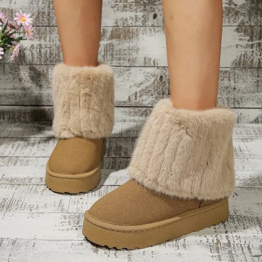 Women's Classic Short Sherpa Platform Boot Women’s Winter Mid-Calf Snow Boots